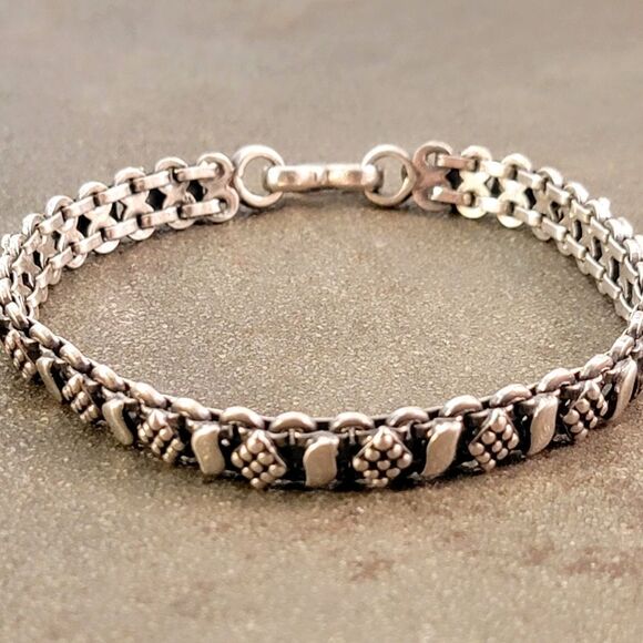 Sterling Artisan Diamond Bead Dots Link Bracelet - Picture 4 of 7